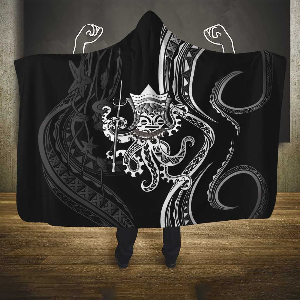 Black Hawaii Kanaloa God Hooded Blanket Hawaiian Octopus