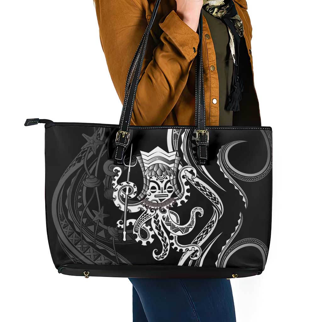 Black Hawaii Kanaloa God Leather Tote Bag Hawaiian Octopus