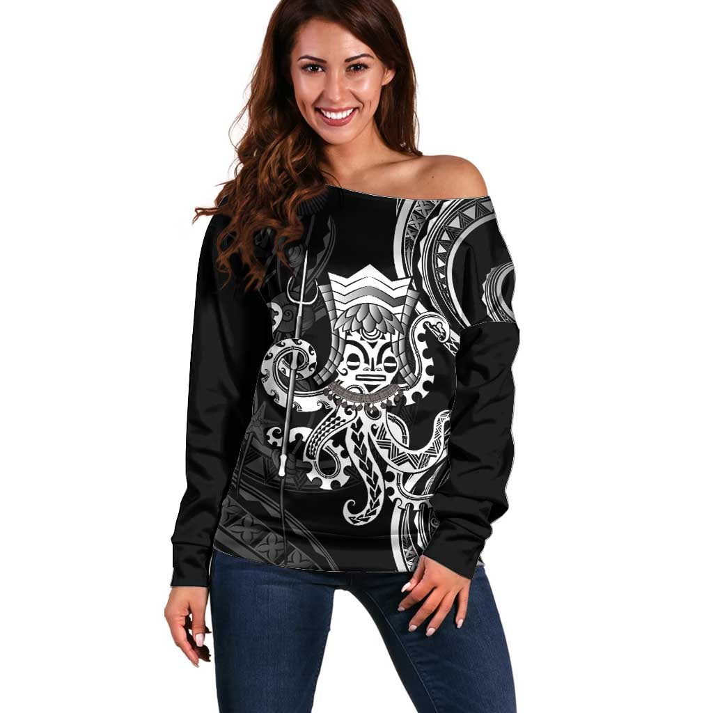 Black Hawaii Kanaloa God Off Shoulder Sweater Hawaiian Octopus
