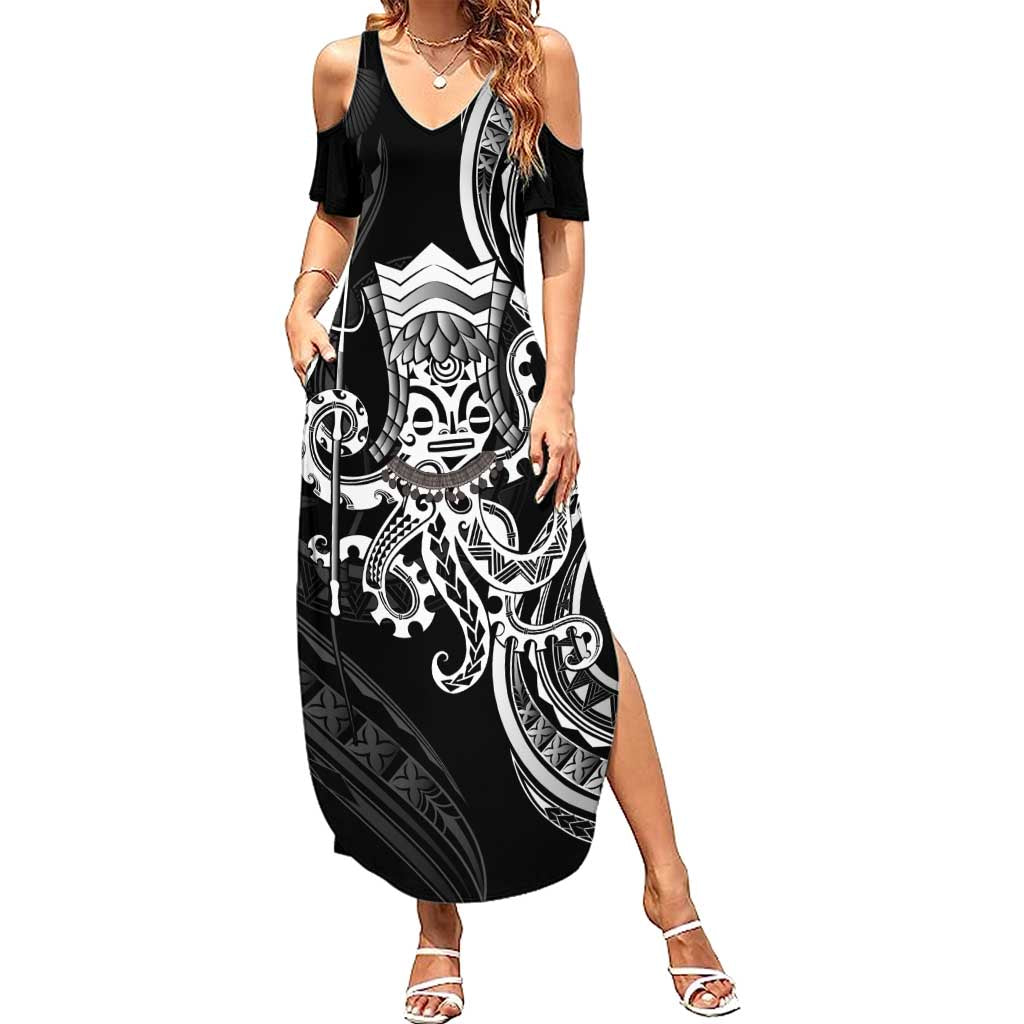 Black Hawaii Kanaloa God Summer Maxi Dress Hawaiian Octopus