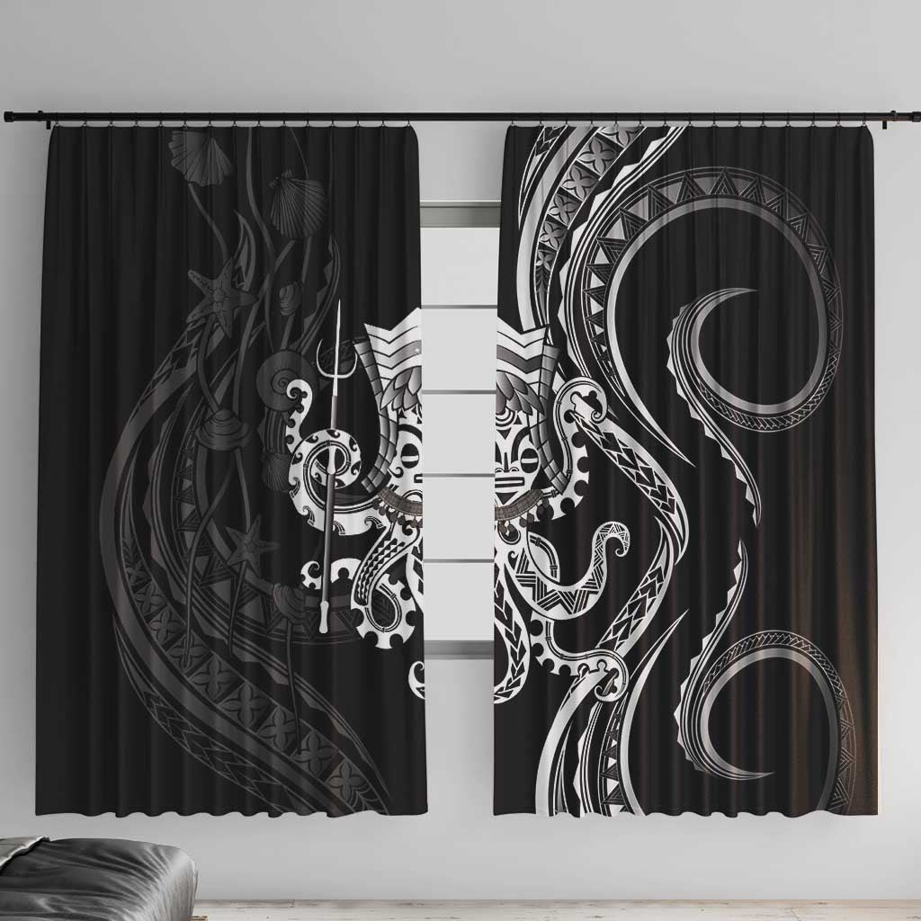 Black Hawaii Kanaloa God Window Curtain Hawaiian Octopus