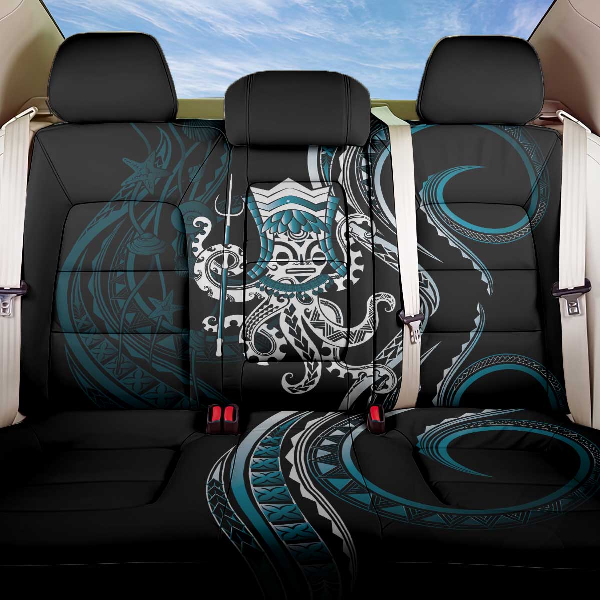 Turquoise Hawaii Kanaloa God Back Car Seat Cover Hawaiian Octopus