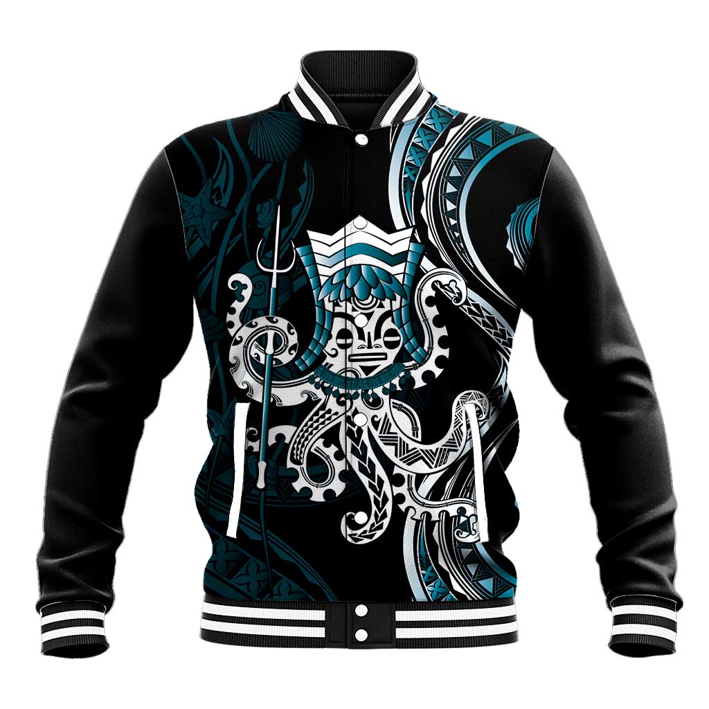 Turquoise Hawaii Kanaloa God Baseball Jacket Hawaiian Octopus