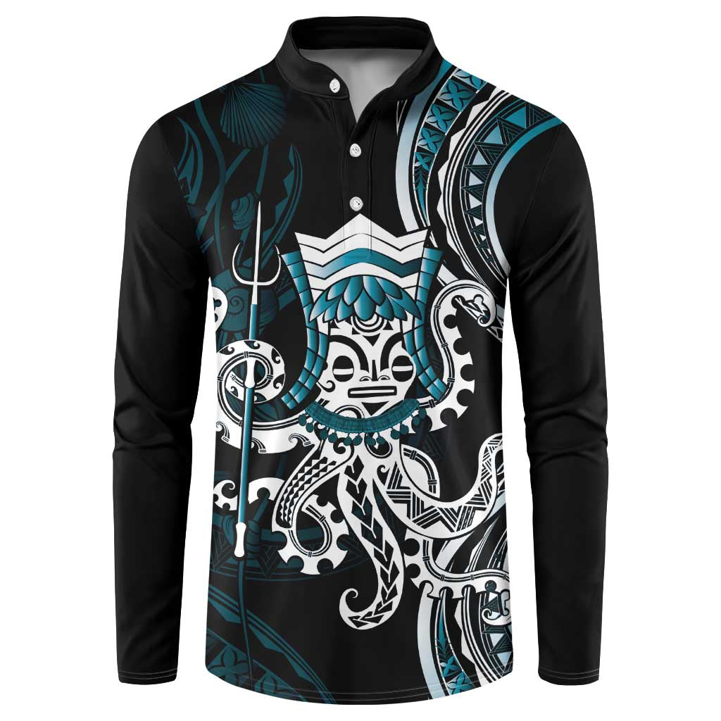 Turquoise Hawaii Kanaloa God Button Sweatshirt Hawaiian Octopus