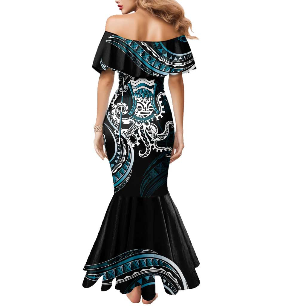 Turquoise Hawaii Kanaloa God Family Matching Mermaid Dress and Hawaiian Shirt Hawaiian Octopus