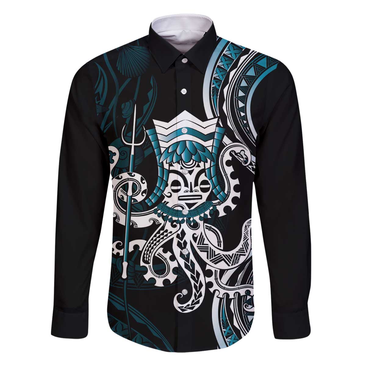 Turquoise Hawaii Kanaloa God Family Matching Off The Shoulder Long Sleeve Dress and Hawaiian Shirt Hawaiian Octopus