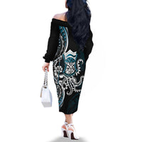 Turquoise Hawaii Kanaloa God Family Matching Off The Shoulder Long Sleeve Dress and Hawaiian Shirt Hawaiian Octopus