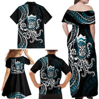 Turquoise Hawaii Kanaloa God Family Matching Off Shoulder Maxi Dress and Hawaiian Shirt Hawaiian Octopus