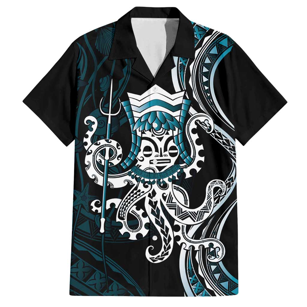 Turquoise Hawaii Kanaloa God Family Matching Off Shoulder Short Dress and Hawaiian Shirt Hawaiian Octopus