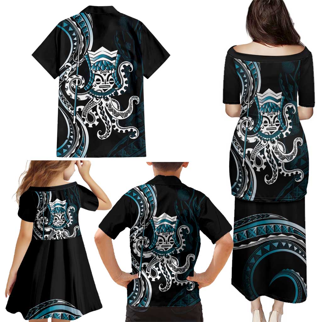 Turquoise Hawaii Kanaloa God Family Matching Puletasi and Hawaiian Shirt Hawaiian Octopus