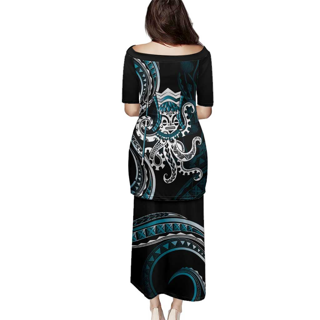 Turquoise Hawaii Kanaloa God Family Matching Puletasi and Hawaiian Shirt Hawaiian Octopus