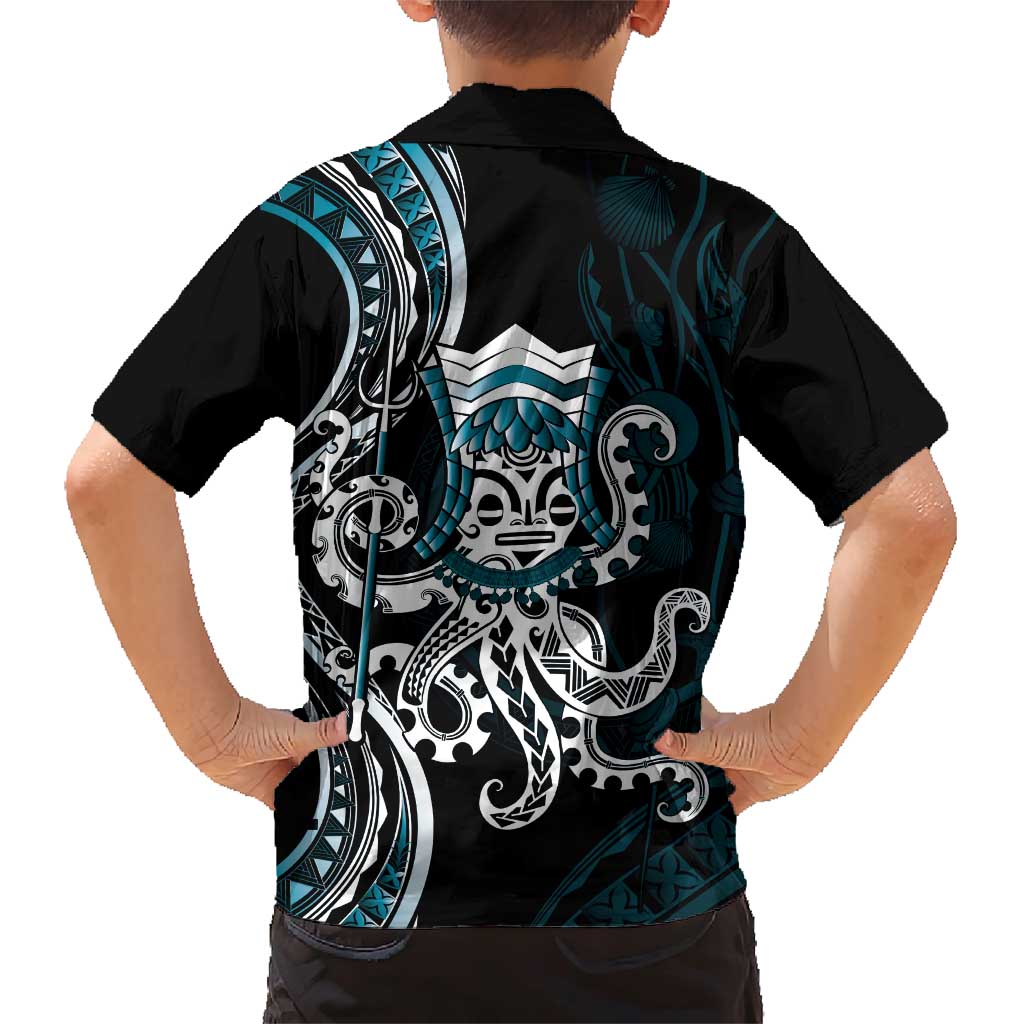 Turquoise Hawaii Kanaloa God Family Matching Short Sleeve Bodycon Dress and Hawaiian Shirt Hawaiian Octopus