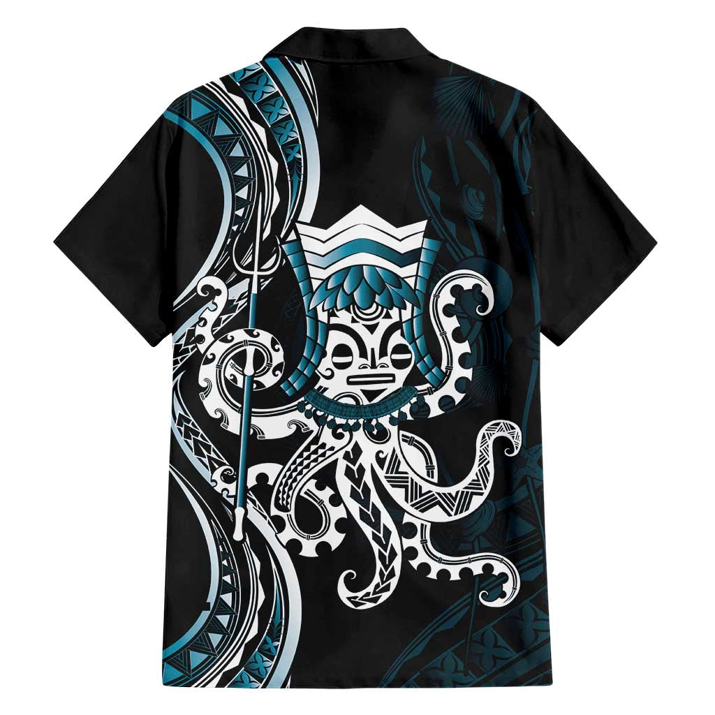 Turquoise Hawaii Kanaloa God Family Matching Short Sleeve Bodycon Dress and Hawaiian Shirt Hawaiian Octopus