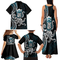Turquoise Hawaii Kanaloa God Family Matching Tank Maxi Dress and Hawaiian Shirt Hawaiian Octopus