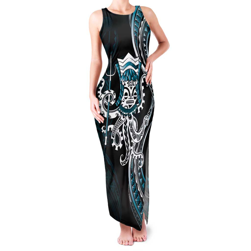 Turquoise Hawaii Kanaloa God Family Matching Tank Maxi Dress and Hawaiian Shirt Hawaiian Octopus