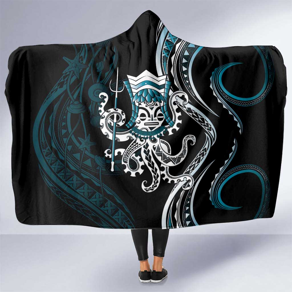 Turquoise Hawaii Kanaloa God Hooded Blanket Hawaiian Octopus