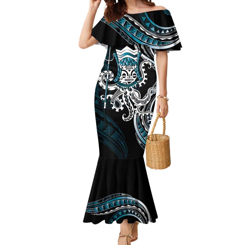 Turquoise Hawaii Kanaloa God Mermaid Dress Hawaiian Octopus