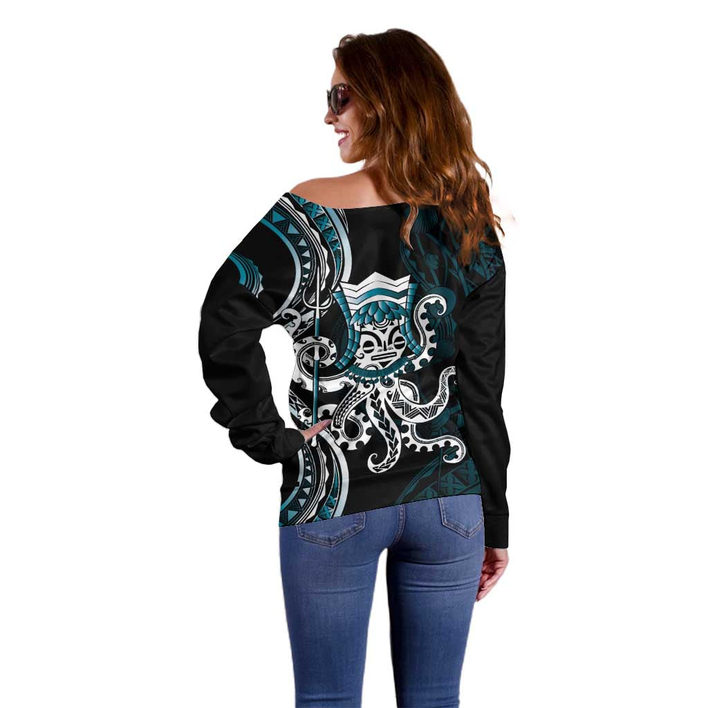 Turquoise Hawaii Kanaloa God Off Shoulder Sweater Hawaiian Octopus