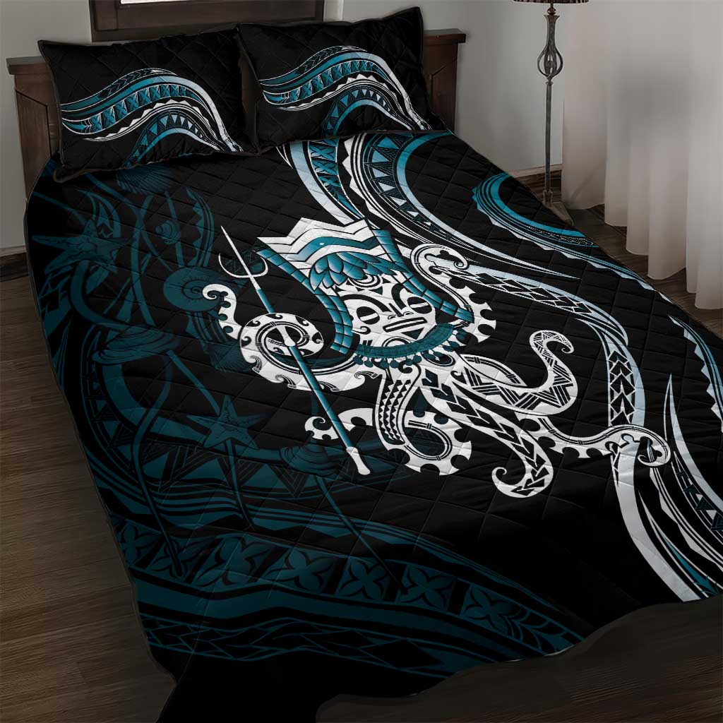 Turquoise Hawaii Kanaloa God Quilt Bed Set Hawaiian Octopus