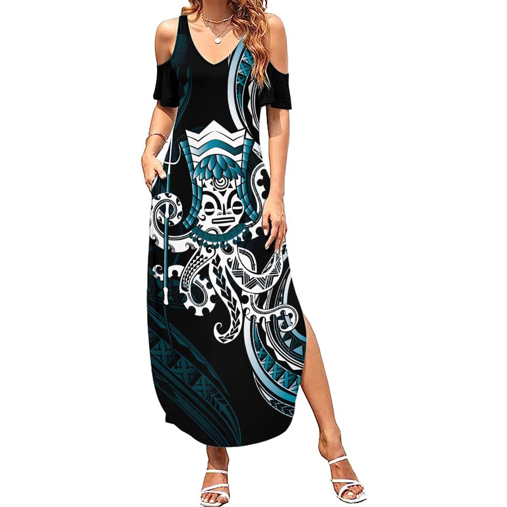 Turquoise Hawaii Kanaloa God Summer Maxi Dress Hawaiian Octopus