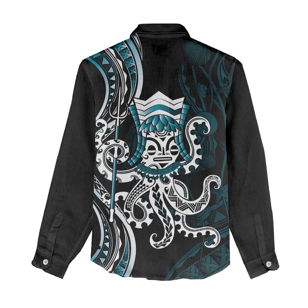 Turquoise Hawaii Kanaloa God Women Casual Shirt Hawaiian Octopus