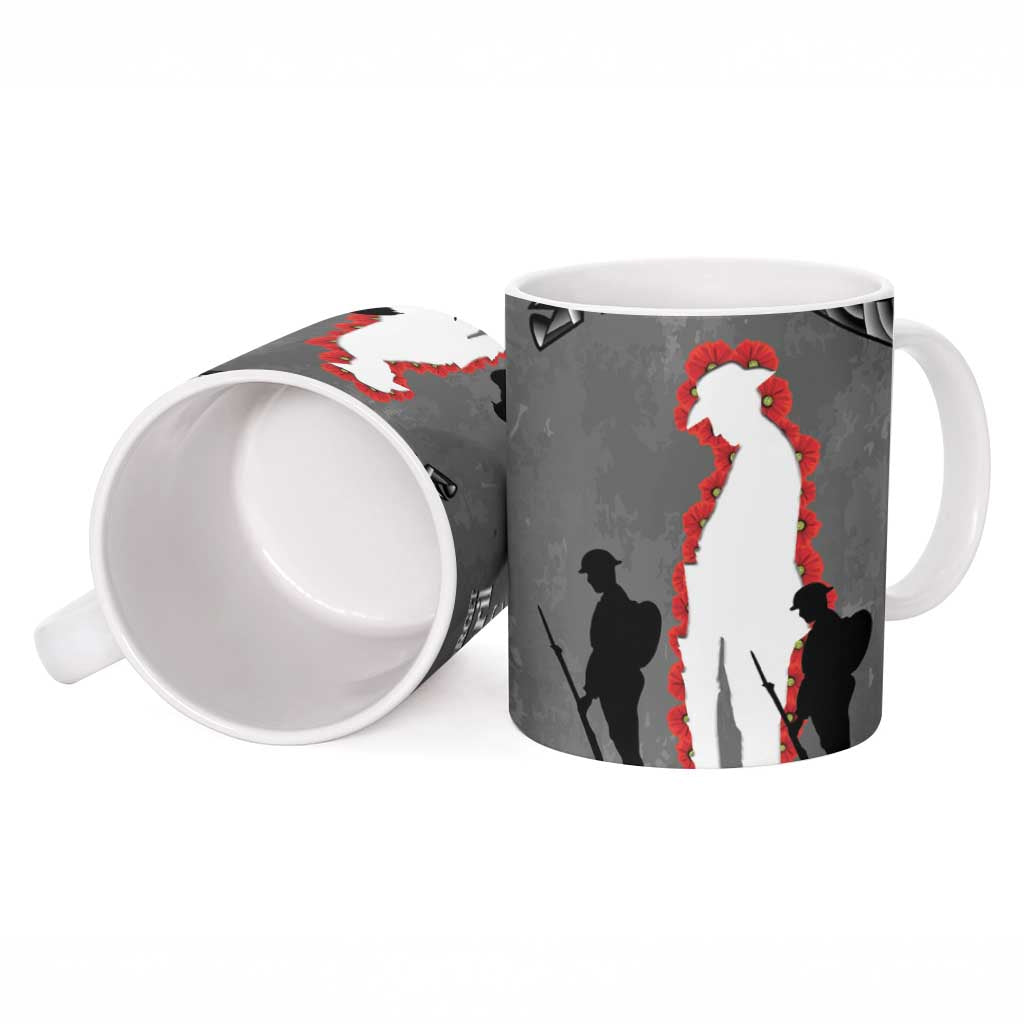 New Zealand ANZAC Day Ceramic Mug 25th April Silver Fern With Poppy - Polynesian Pride