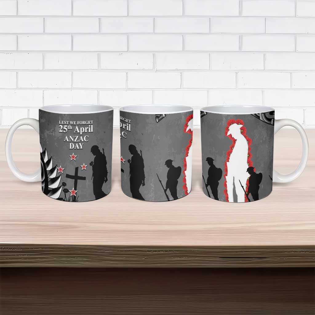 New Zealand ANZAC Day Ceramic Mug 25th April Silver Fern With Poppy - Polynesian Pride