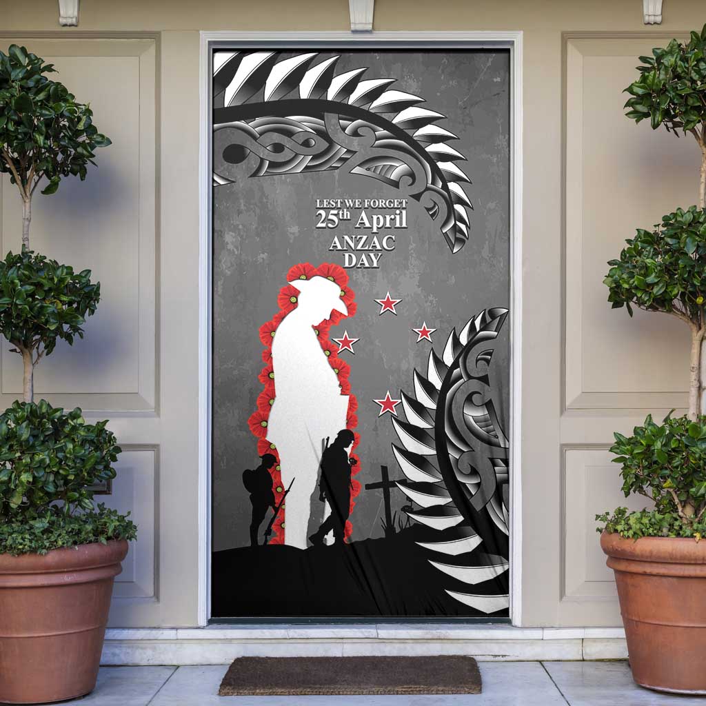 New Zealand ANZAC Day Door Cover 25th April Silver Fern With Poppy - Polynesian Pride