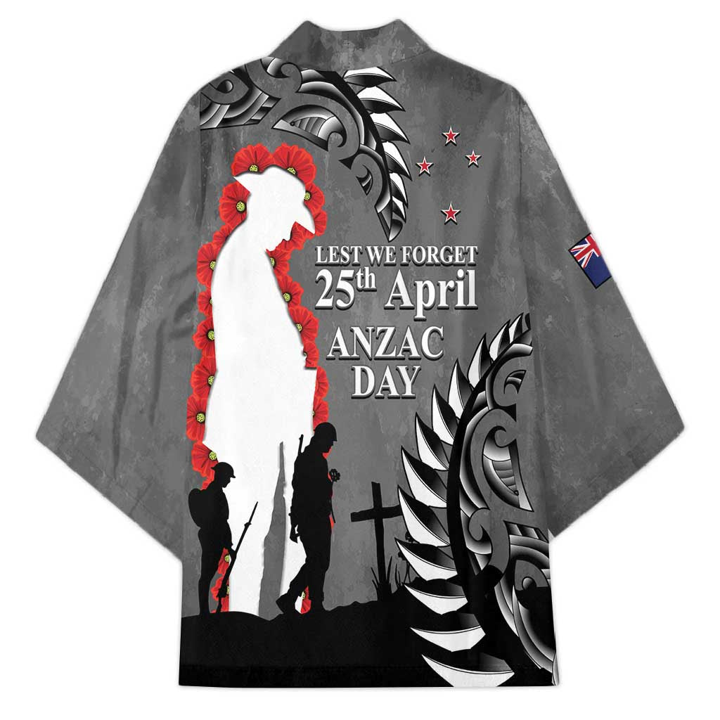 New Zealand ANZAC Day Kimono 25th April Silver Fern With Poppy - Polynesian Pride