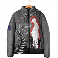 New Zealand ANZAC Day Padded Jacket 25th April Silver Fern With Poppy - Polynesian Pride