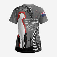 New Zealand ANZAC Day Scrub Top 25th April Silver Fern With Poppy - Polynesian Pride