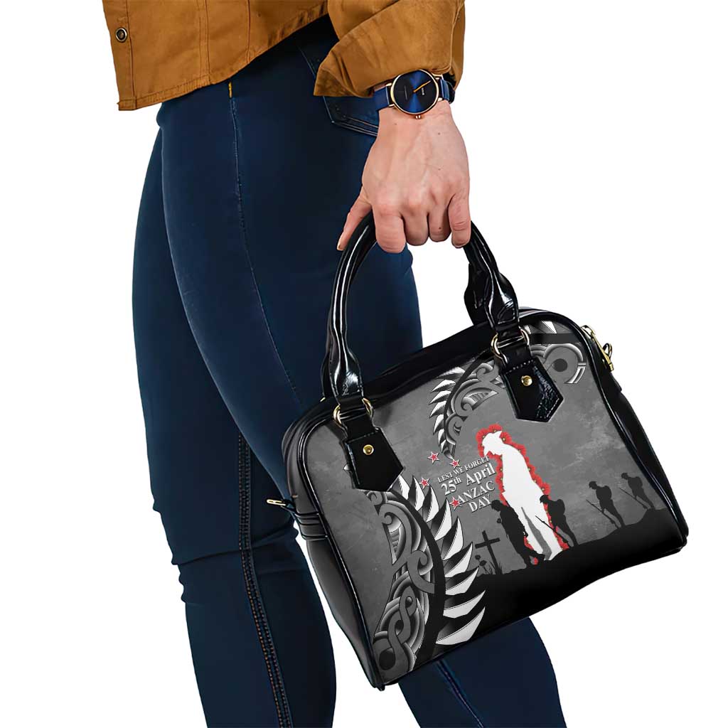 New Zealand ANZAC Day Shoulder Handbag 25th April Silver Fern With Poppy