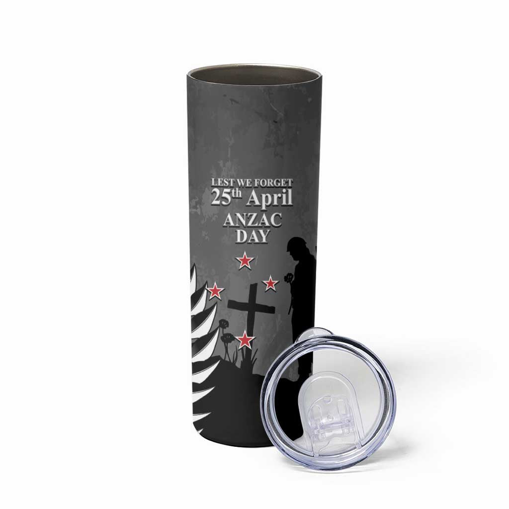 New Zealand ANZAC Day Skinny Tumbler 25th April Silver Fern With Poppy LT14 - Polynesian Pride