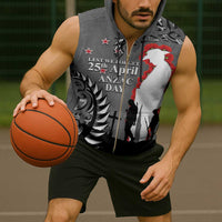 New Zealand ANZAC Day Sleeveless Zip Hoodie 25th April Silver Fern With Poppy - Polynesian Pride