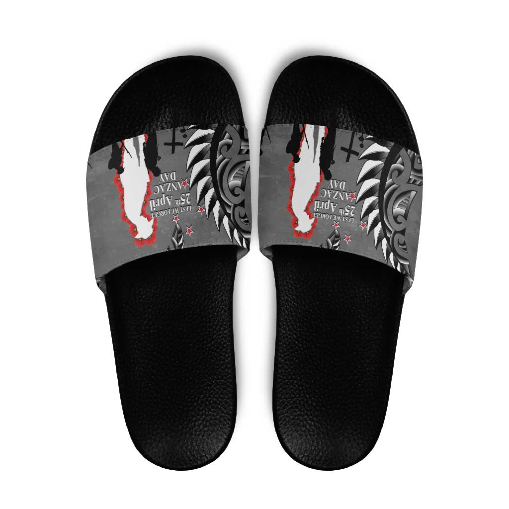 New Zealand ANZAC Day Slide Sandals 25th April Silver Fern With Poppy - Polynesian Pride