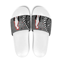 New Zealand ANZAC Day Slide Sandals 25th April Silver Fern With Poppy - Polynesian Pride