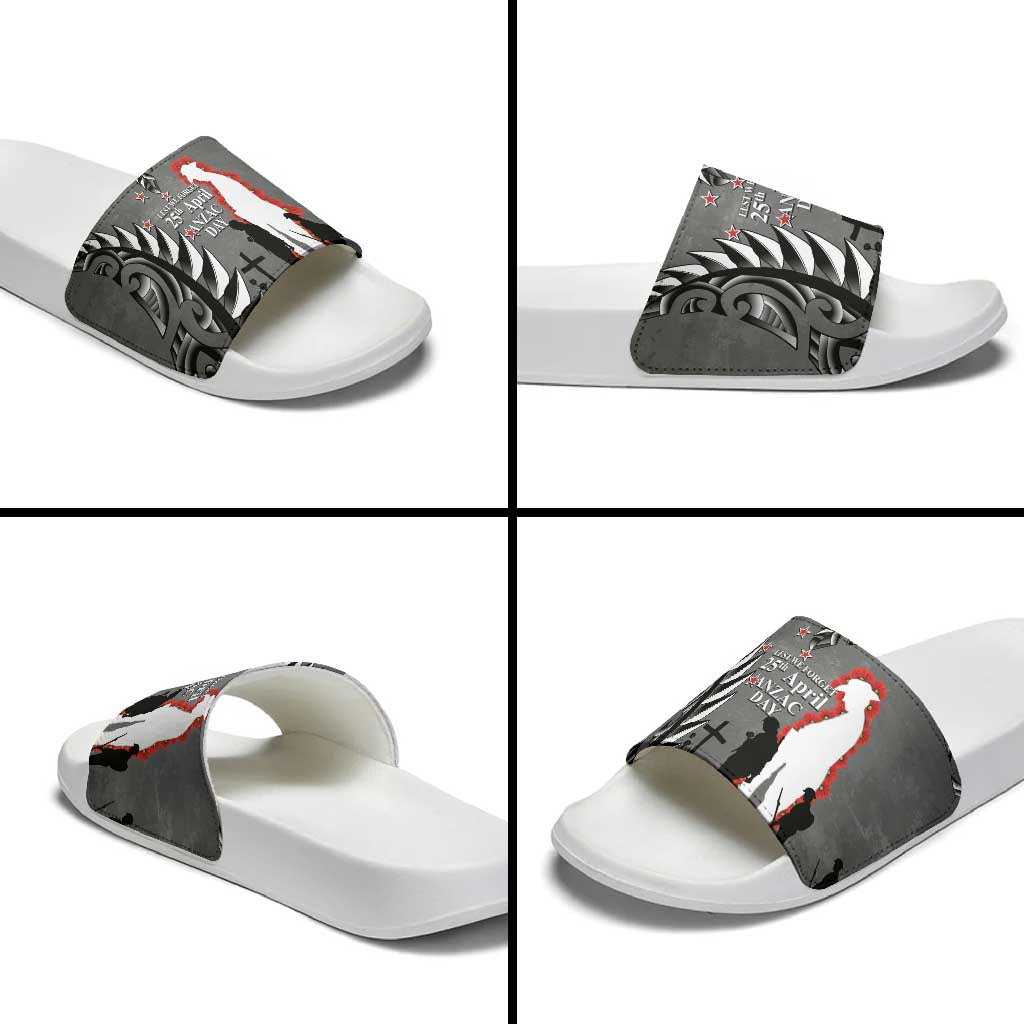 New Zealand ANZAC Day Slide Sandals 25th April Silver Fern With Poppy - Polynesian Pride