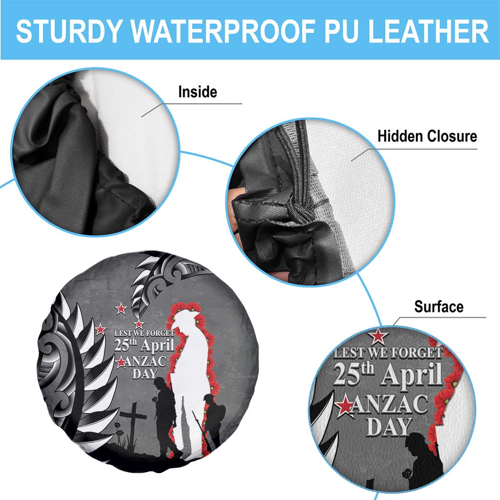 New Zealand ANZAC Day Spare Tire Cover 25th April Silver Fern With Poppy