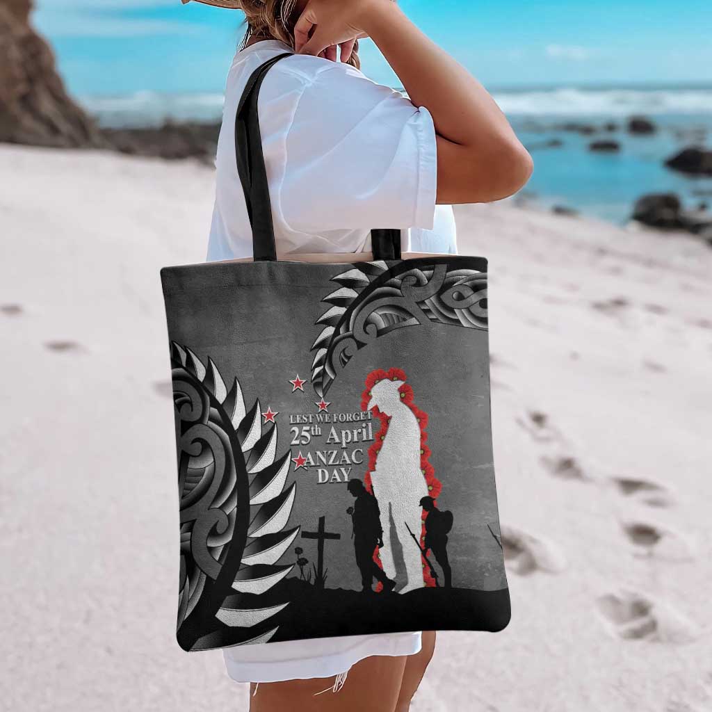 New Zealand ANZAC Day Tote Bag 25th April Silver Fern With Poppy - Polynesian Pride