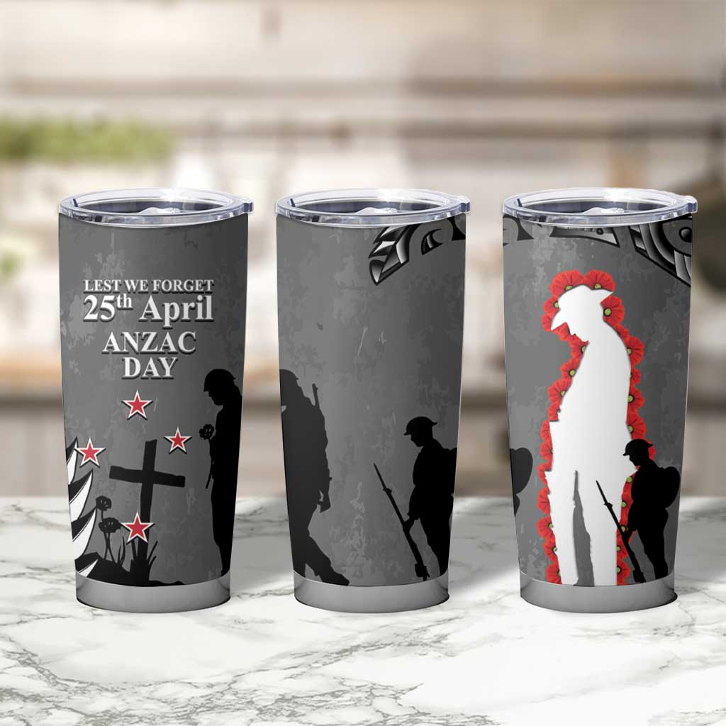 New Zealand ANZAC Day Tumbler Cup 25th April Silver Fern With Poppy