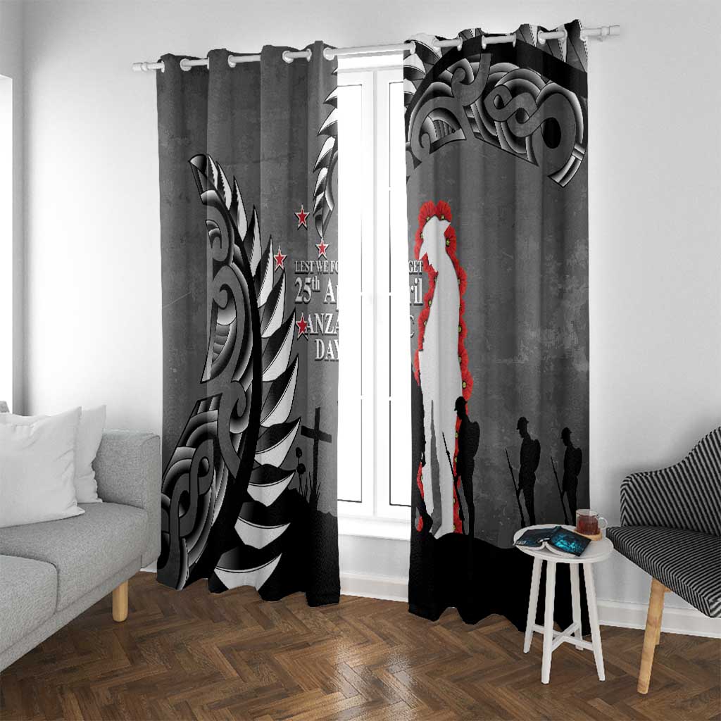 New Zealand ANZAC Day Window Curtain 25th April Silver Fern With Poppy