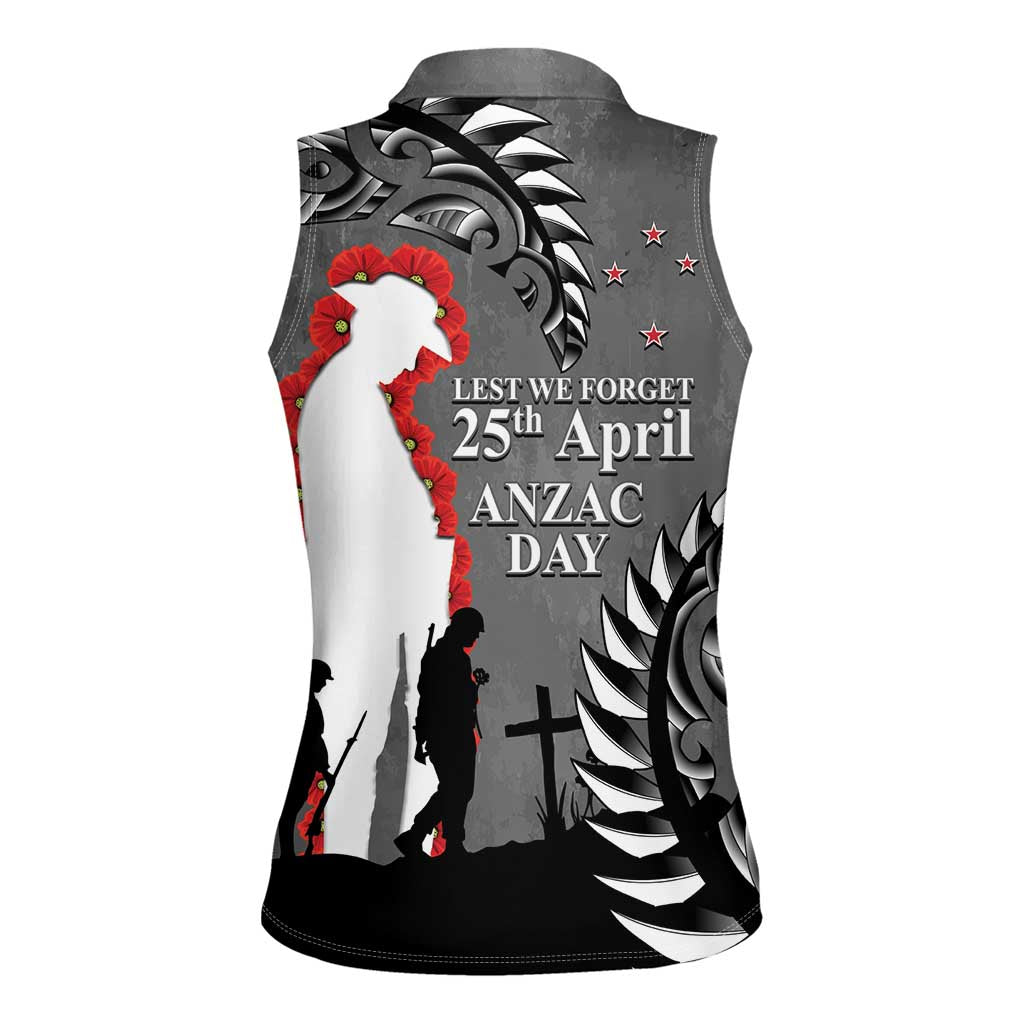 New Zealand ANZAC Day Women Sleeveless Polo Shirt 25th April Silver Fern With Poppy LT14 - Polynesian Pride