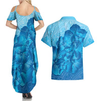 Aloha Hawaii Molokai Island Couples Matching Summer Maxi Dress and Hawaiian Shirt Hibiscus Tribal Honu Hawaiian Tattoo