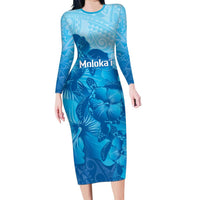 Aloha Hawaii Molokai Island Family Matching Long Sleeve Bodycon Dress and Hawaiian Shirt Hibiscus Tribal Honu Hawaiian Tattoo