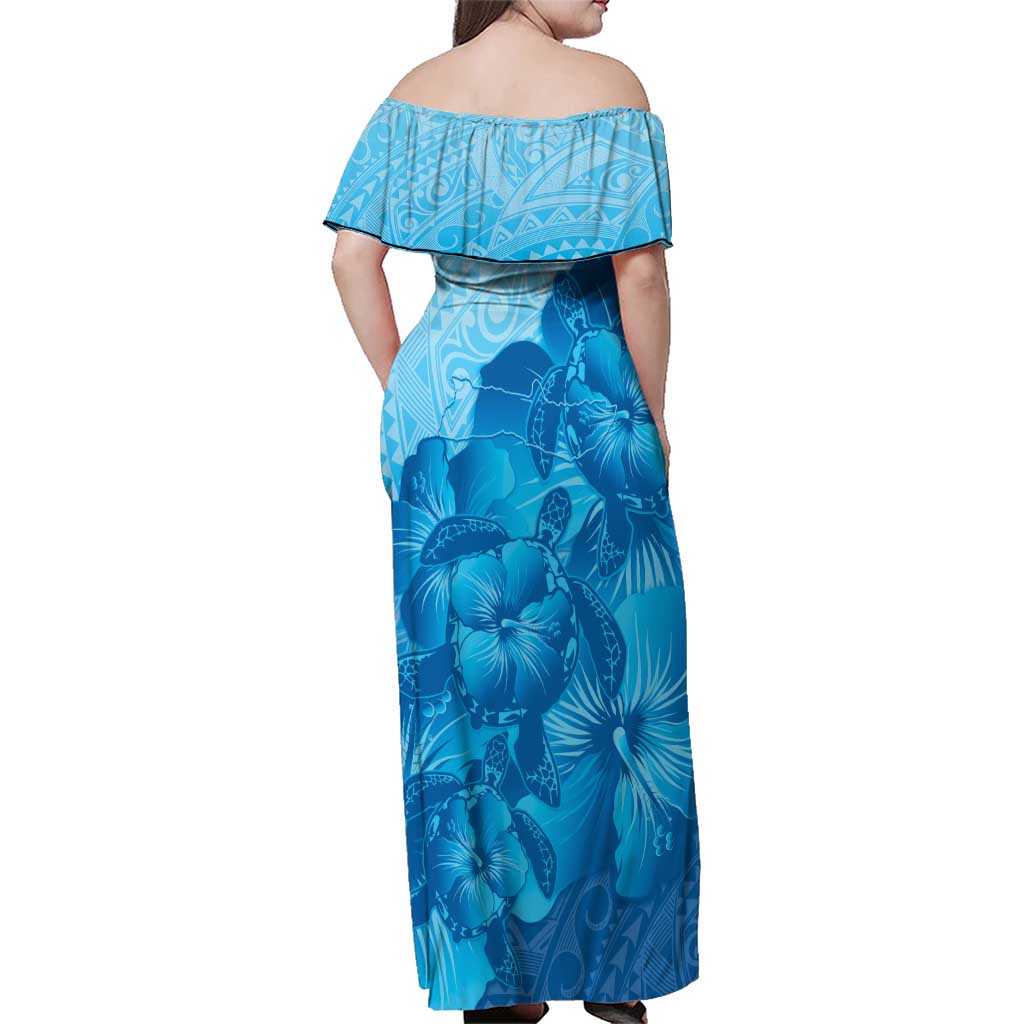 Aloha Hawaii Molokai Island Family Matching Off Shoulder Maxi Dress and Hawaiian Shirt Hibiscus Tribal Honu Hawaiian Tattoo