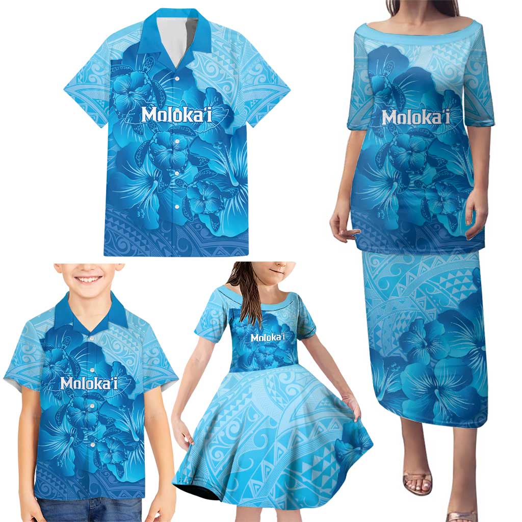 Aloha Hawaii Molokai Island Family Matching Puletasi and Hawaiian Shirt Hibiscus Tribal Honu Hawaiian Tattoo