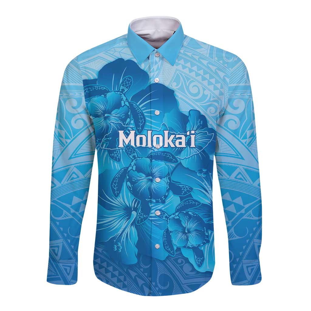 Aloha Hawaii Molokai Island Long Sleeve Button Shirt Hibiscus Tribal Honu Hawaiian Tattoo