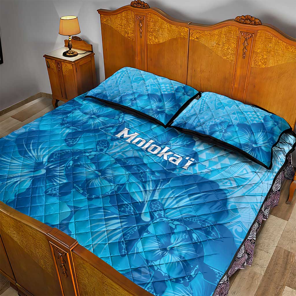 Aloha Hawaii Molokai Island Quilt Bed Set Hibiscus Tribal Honu Hawaiian Tattoo