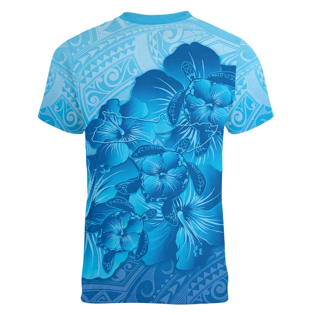 Aloha Hawaii Molokai Island Women V-Neck T-Shirt Hibiscus Tribal Honu Hawaiian Tattoo
