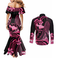 Aloha Hawaii Maui Couples Matching Mermaid Dress and Long Sleeve Button Shirt Valley Isle Humpback Whale Black